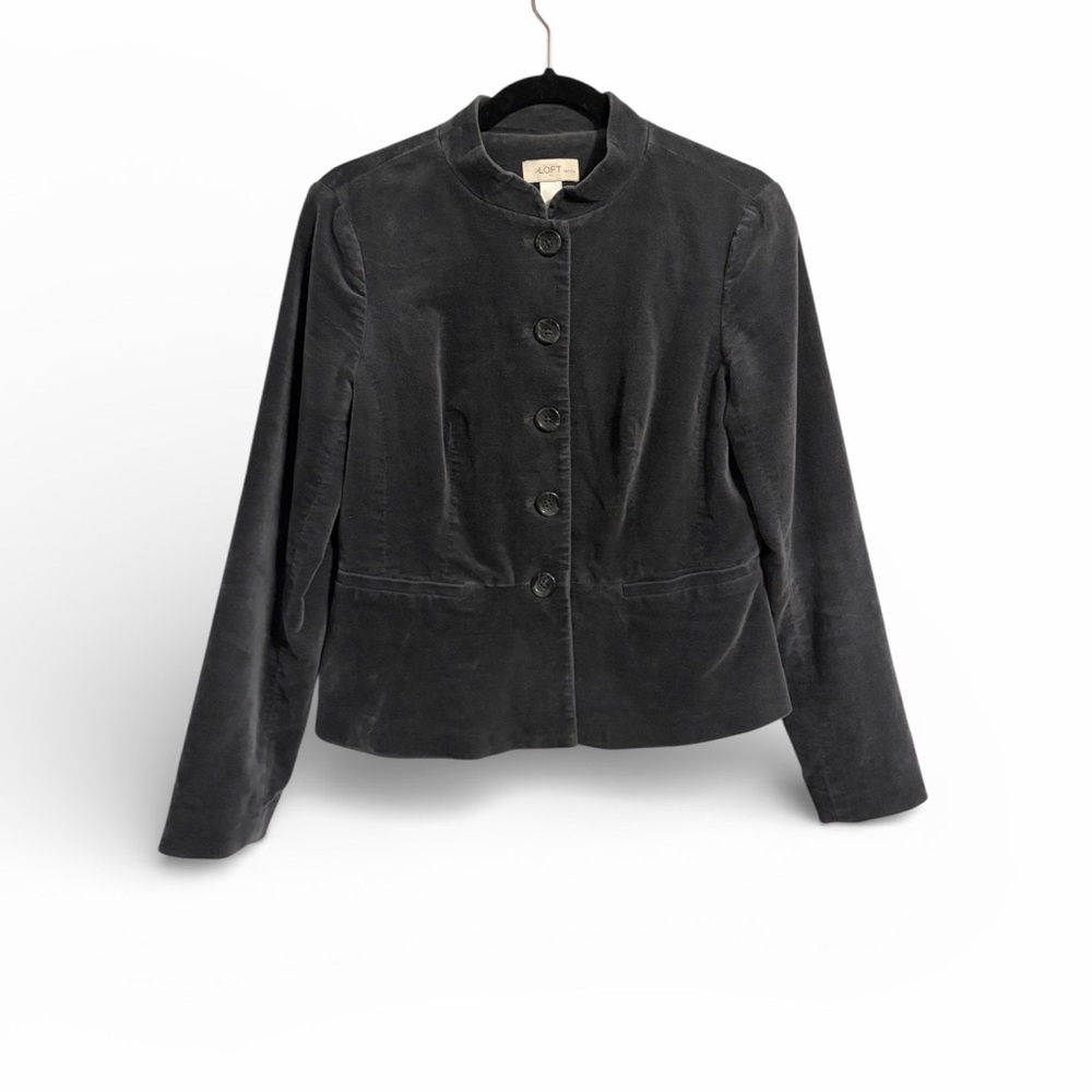 LOFT Charcoal Velvet Women's Blazer Button Down Peplum Career Size 4 Petite